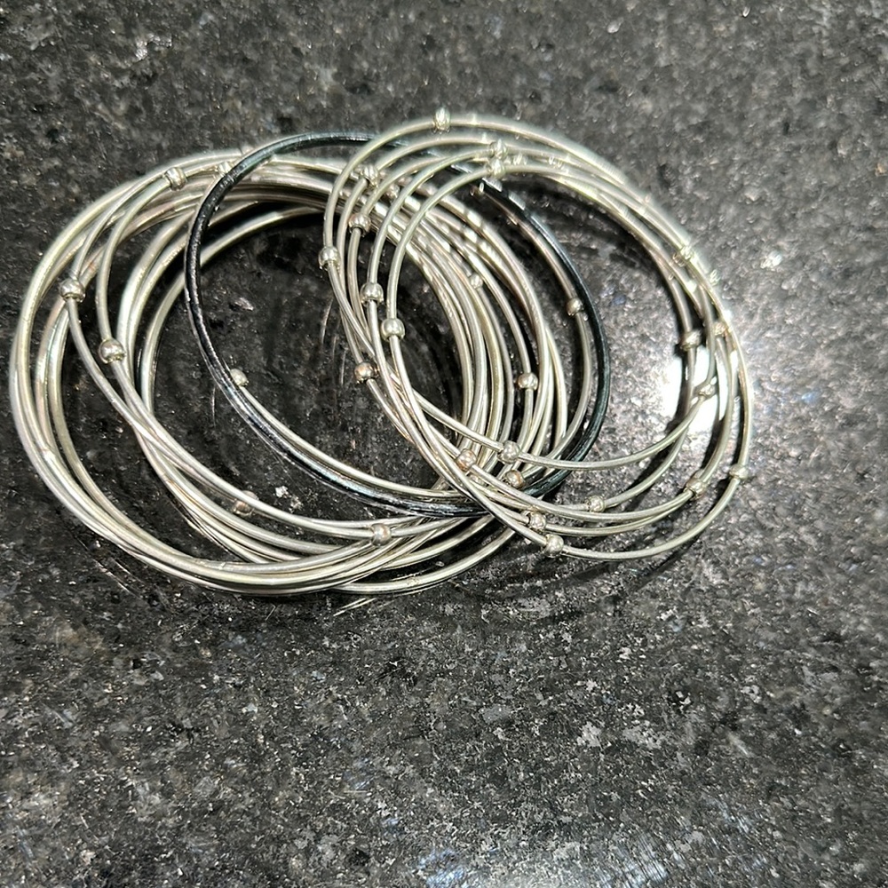 Elegant Silver and Black Bangle Set